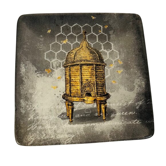 Vintage-Inspired Creative Co-Op  Chad Barrett Honeycomb Ceramic Square Plate 4" - Picture 1 of 7